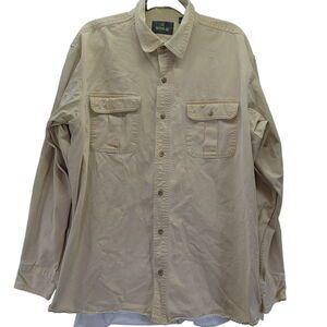 RedHead Mens Button Up Shirt Beige Size XL 100% Cotton Long Sleeve Pockets